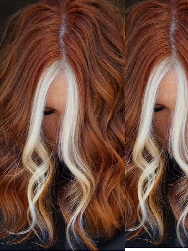 Color cobrizo con mechones blancos al frente