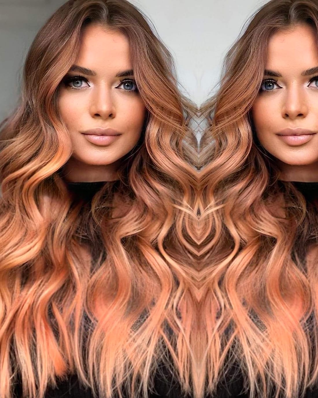 Cabello largo en ondas color cobre